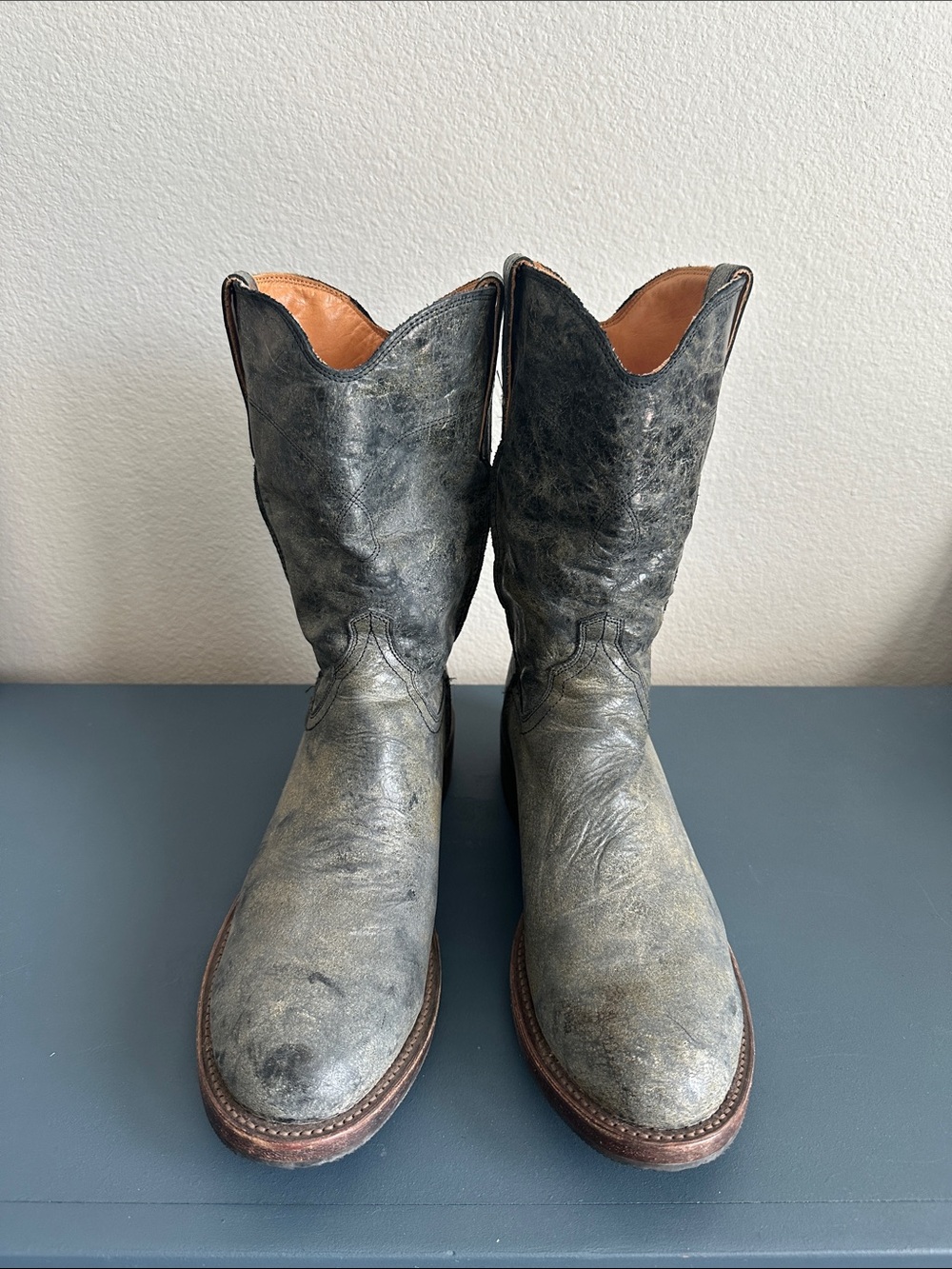 Lucchese Men's Distressed Gray Western Leather Boots